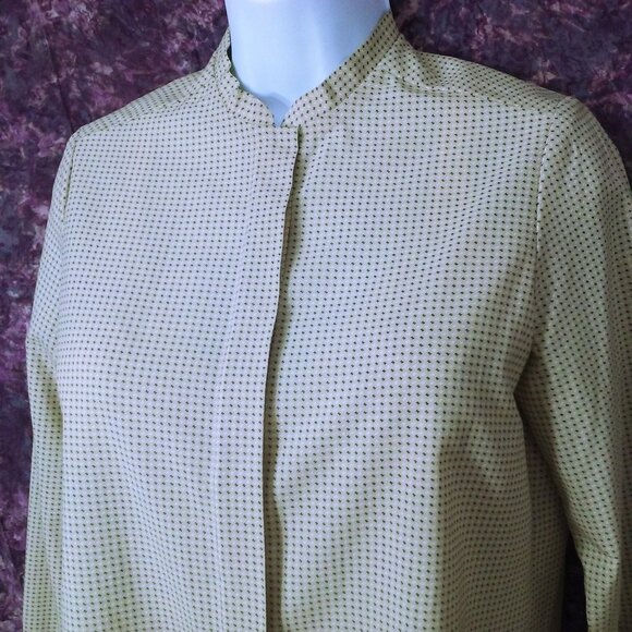 Vintage Quality Handmade Silk Blouse Lady(M-10) Hidden ButtonsUp Snaps Dots Tan - Picture 3 of 11